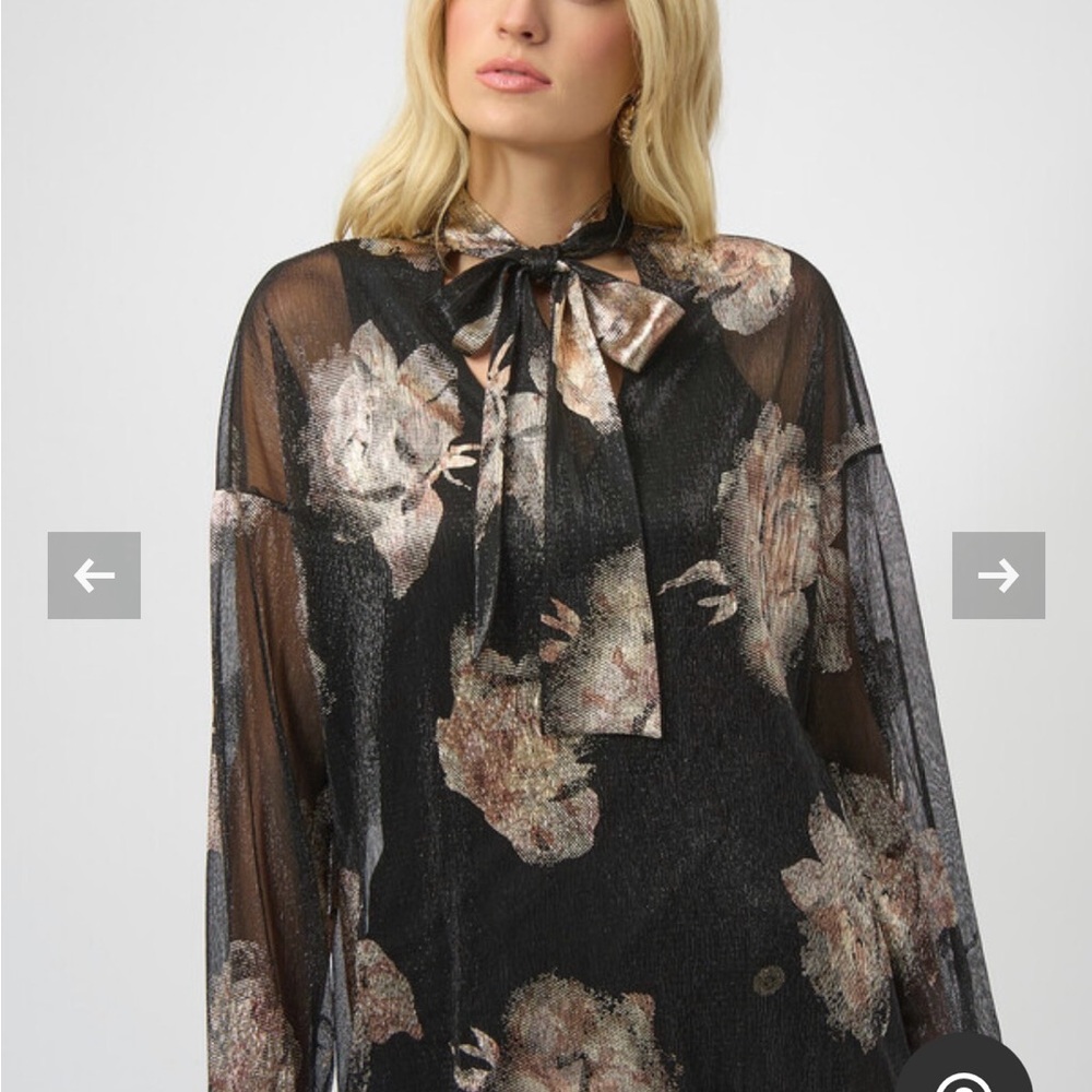 Joseph Ribkoff Black Floral Blouse with Bow